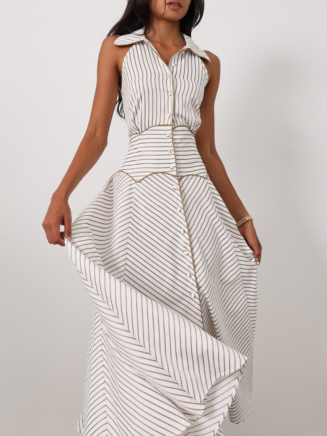 Katya Stripe Icon Dress | White/Mocha