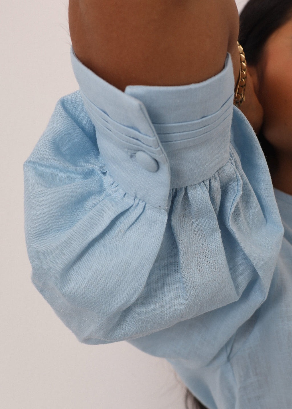 Laney Button Through Linen Blouse | Pastel Blue