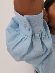 Laney Button Through Linen Blouse | Pastel Blue