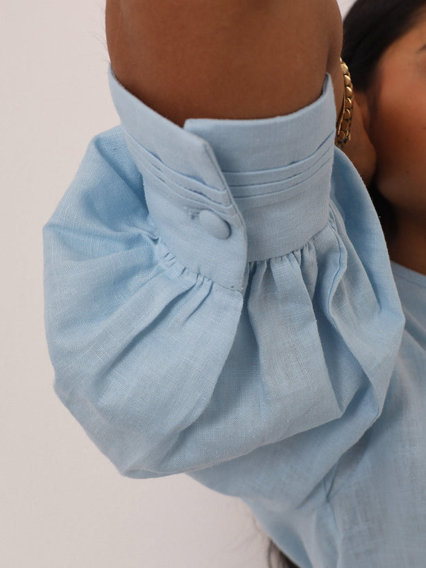 Laney Button Through Linen Blouse | Pastel Blue