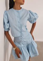 Laney Button Through Linen Blouse | Pastel Blue