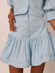 Laney Tiered Frill Linen Skort | Pastel Blue