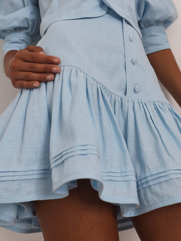 Laney Tiered Frill Linen Skort | Pastel Blue