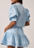 Laney Tiered Frill Linen Skort | Pastel Blue