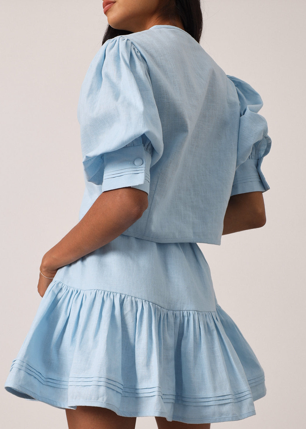 Laney Tiered Frill Linen Skort | Pastel Blue