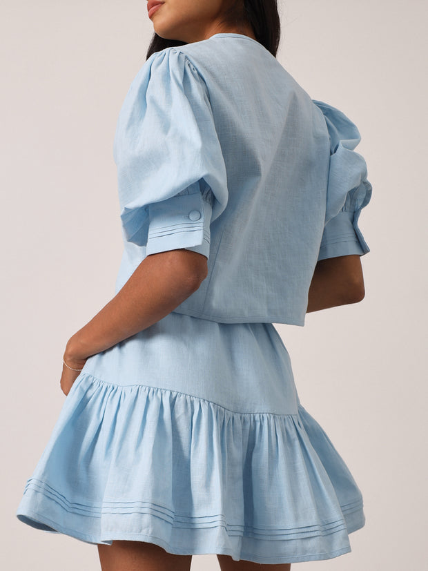 Laney Button Through Linen Blouse | Pastel Blue