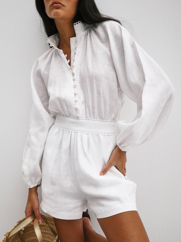 LeFay Contrast Trim Playsuit | White