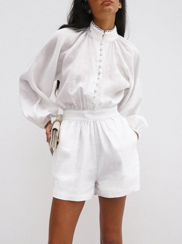 LeFay Contrast Trim Playsuit | White