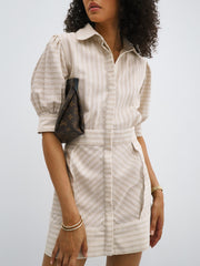 Levante Linen Blend Stripe Dress | Beige Stripe