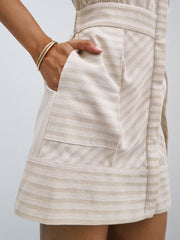 Levante Linen Blend Stripe Dress | Beige Stripe