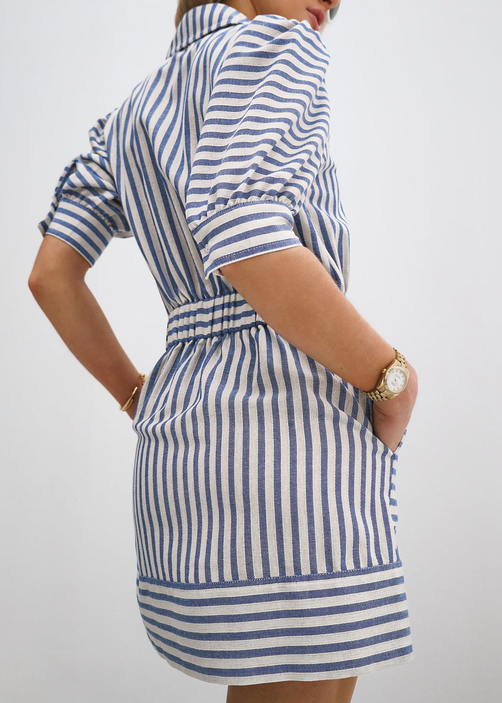 Levante Cotton Blend Stripe Dress | Sea Blue Stripe