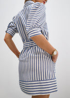 Levante Cotton Blend Stripe Dress | Sea Blue Stripe