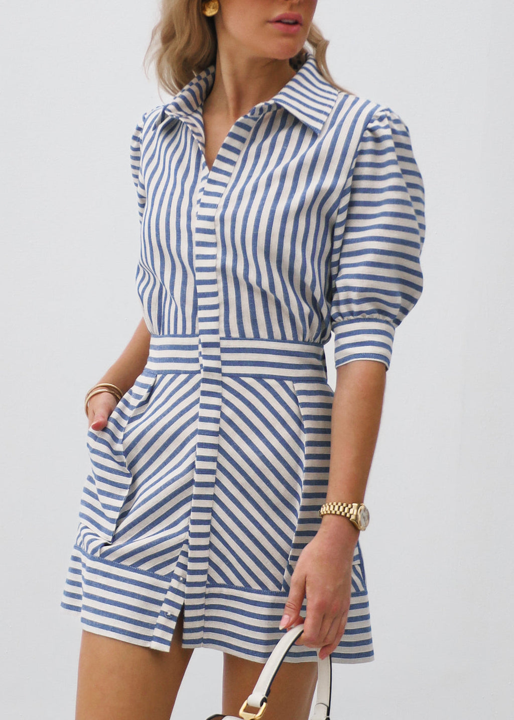 Levante Cotton Blend Stripe Dress | Sea Blue Stripe
