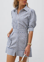 Levante Cotton Blend Stripe Dress | Sea Blue Stripe