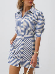 Levante Cotton Blend Stripe Dress | Sea Blue Stripe