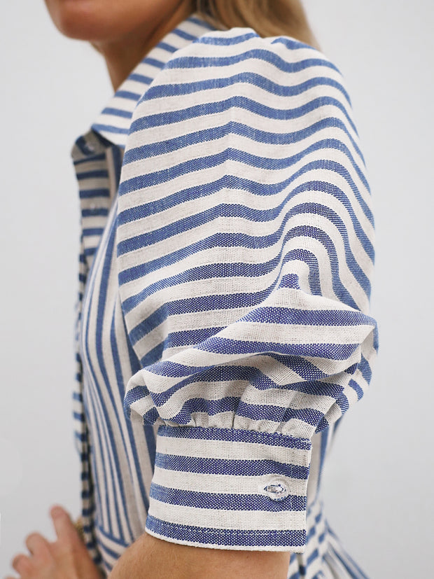 Levante Cotton Blend Stripe Dress | Sea Blue Stripe