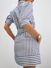 Levante Cotton Blend Stripe Dress | Sea Blue Stripe