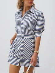 Levante Cotton Blend Stripe Dress | Sea Blue Stripe