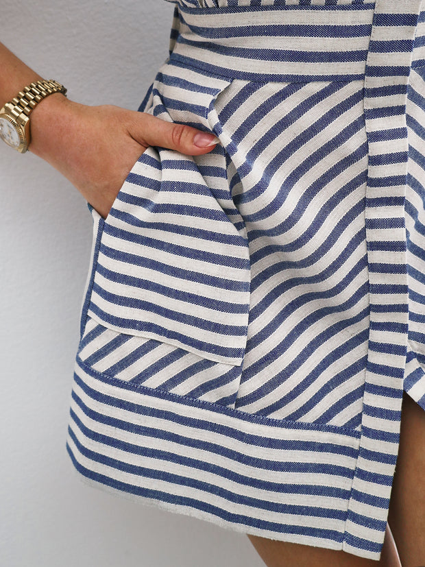 Levante Cotton Blend Stripe Dress | Sea Blue Stripe