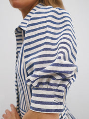 Levante Cotton Blend Stripe Dress | Sea Blue Stripe