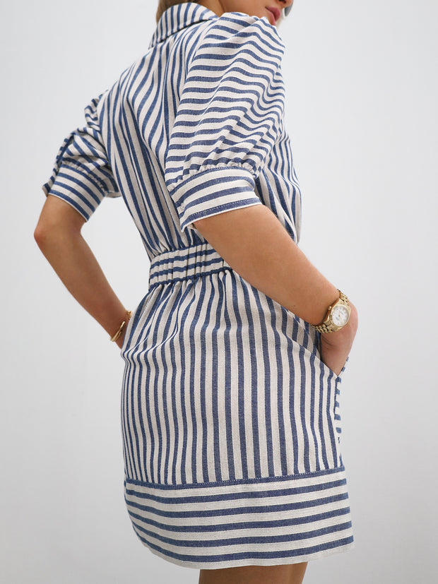 Levante Cotton Blend Stripe Dress | Sea Blue Stripe