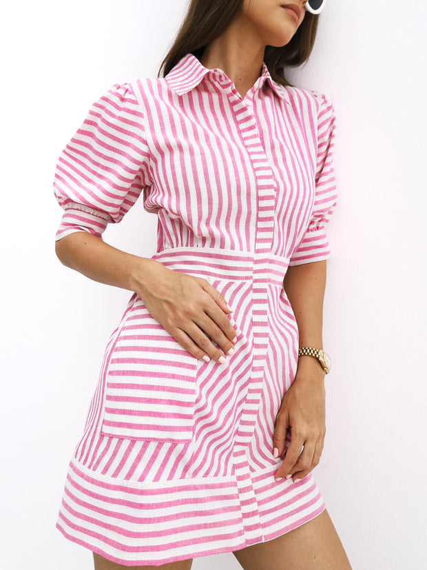 Levante Cotton Blend Stripe Dress | Sunset Pink