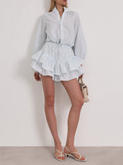 Allisa Spring Stripe Skort | White/Aqua