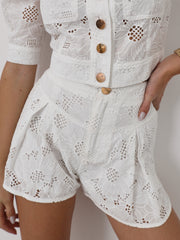 Layney Cutwork Cotton Day Shorts | White