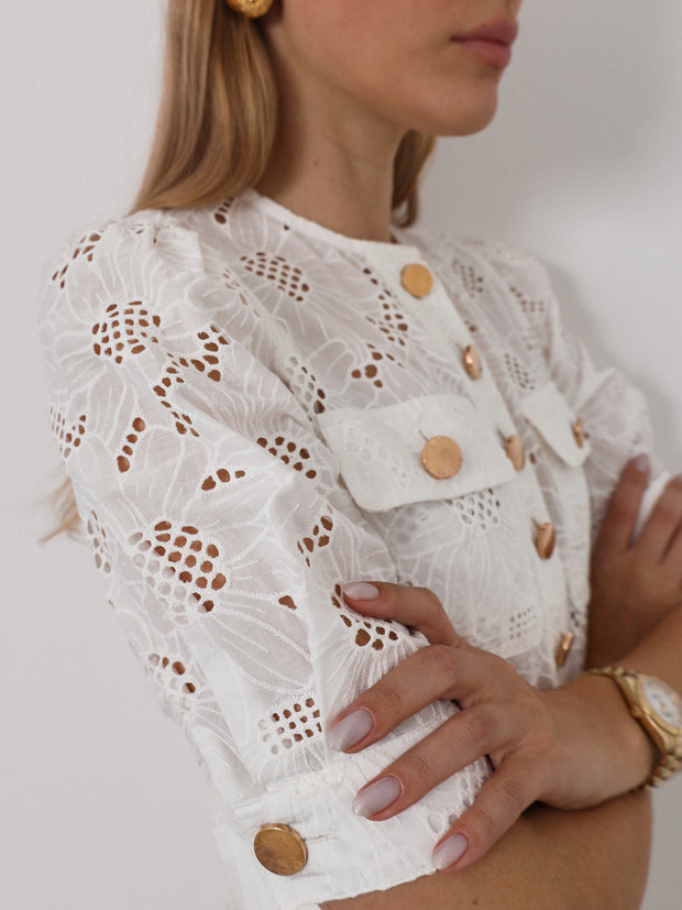 Layney Cutwork Cotton Top | White