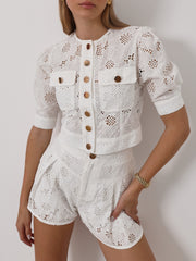 Layney Cutwork Cotton Day Shorts | White