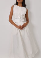 Arania Linen Contrast Trim Dress | White/Taupe