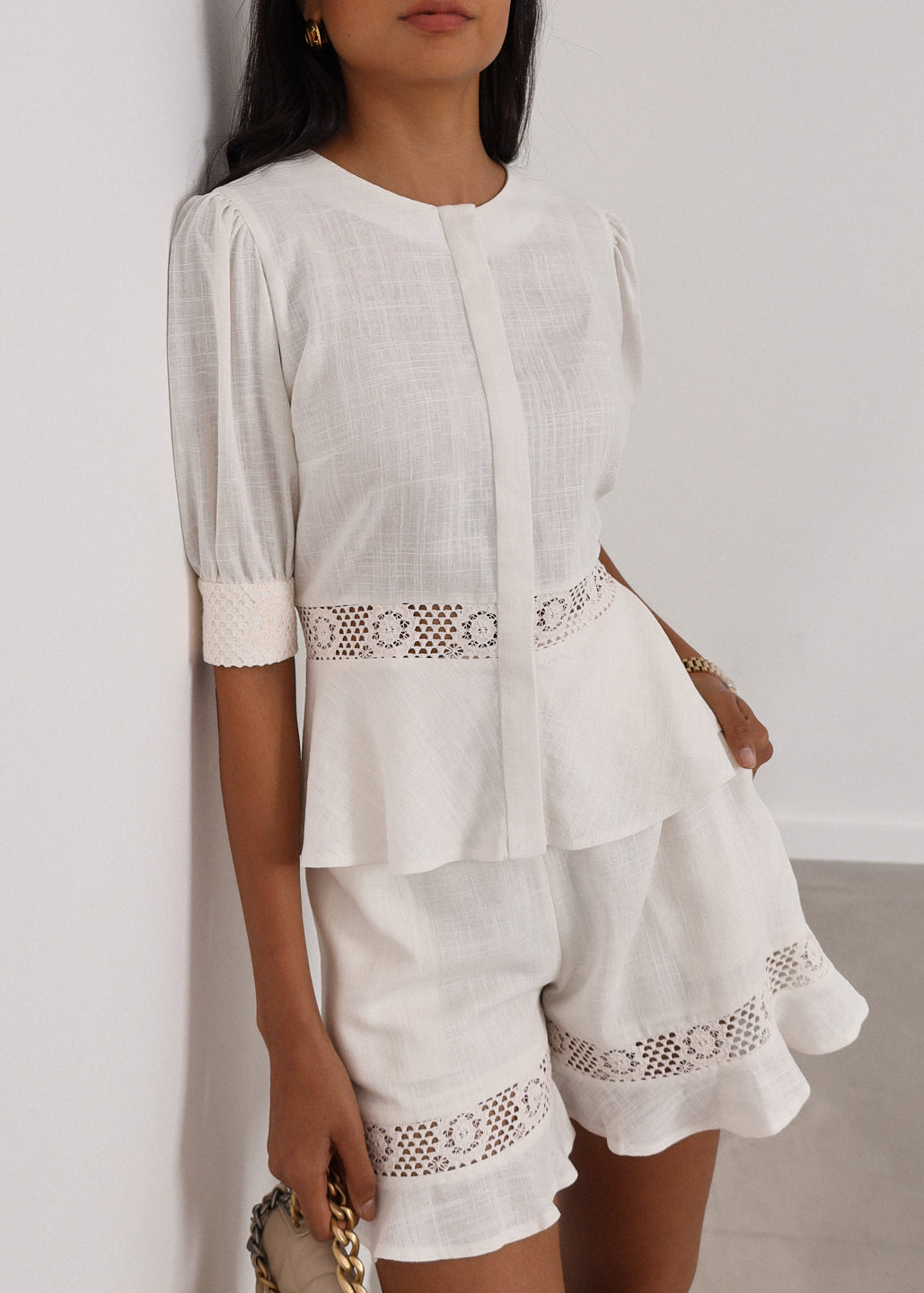 Anice Cotton Lace Trim Peplum Top | Ivory – VITA GRACE
