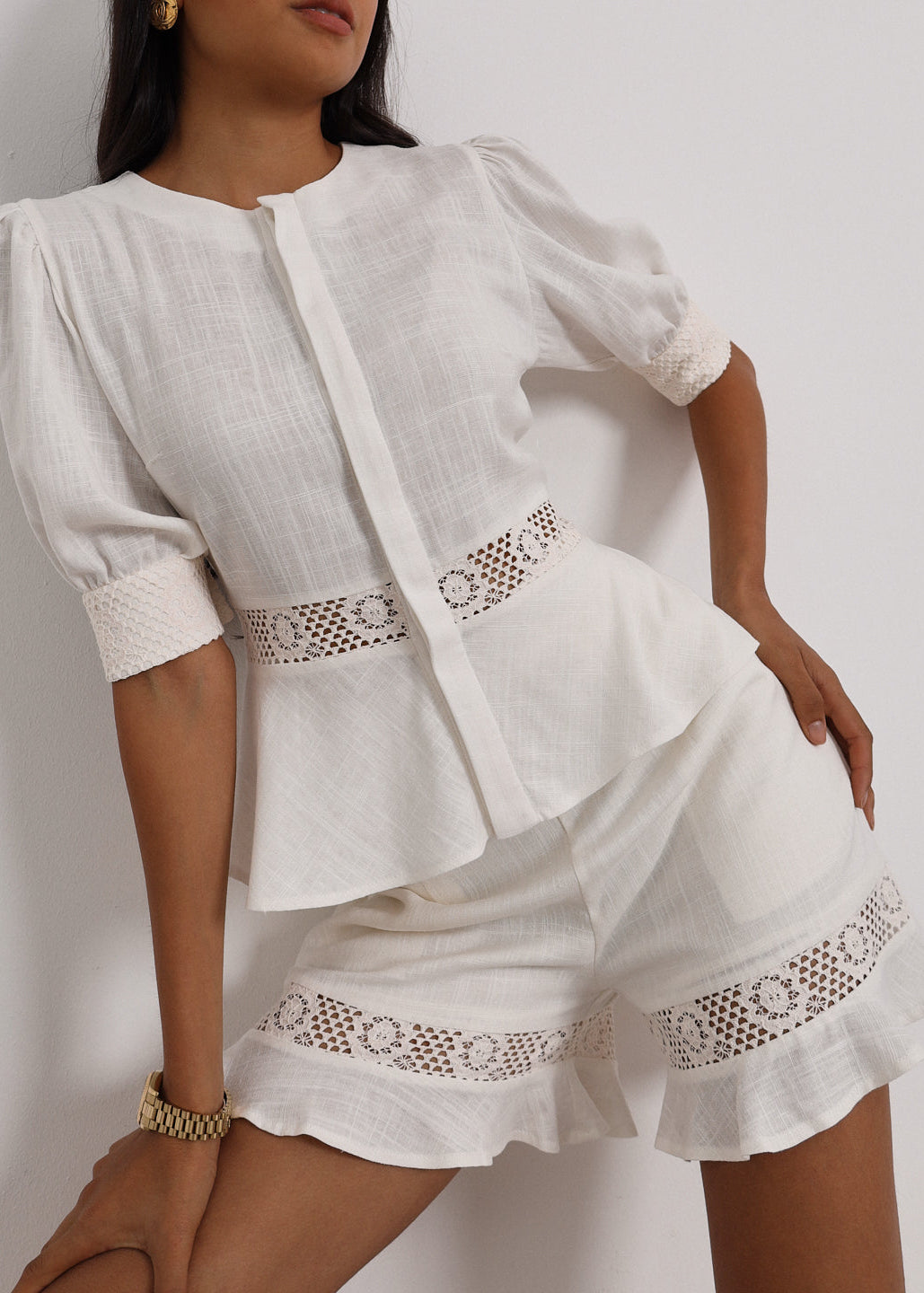 Anice Cotton Lace Trim Peplum Top | Ivory – VITA GRACE