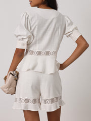 Anice Cotton Lace Trim Peplum Top | Ivory