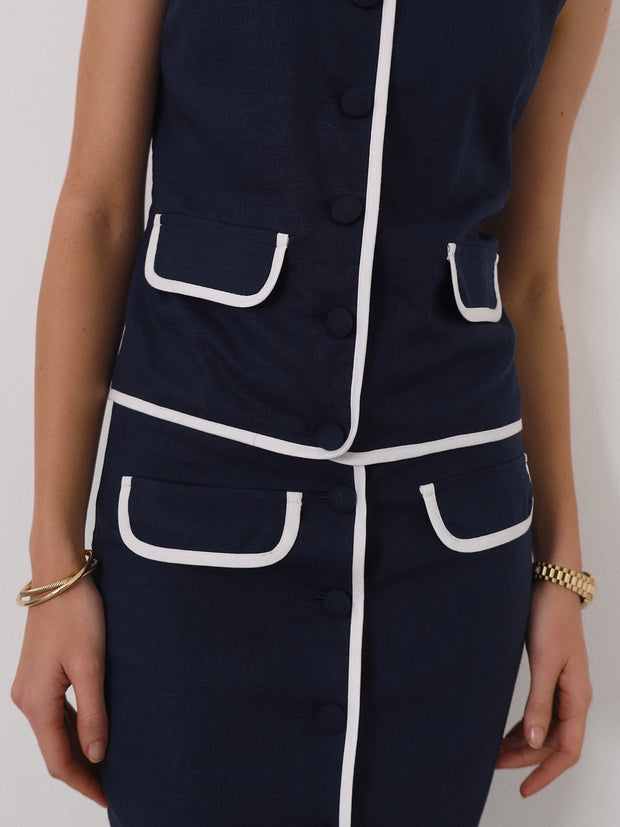 Darcy Contrast Midi Pencil Skirt | Navy/White