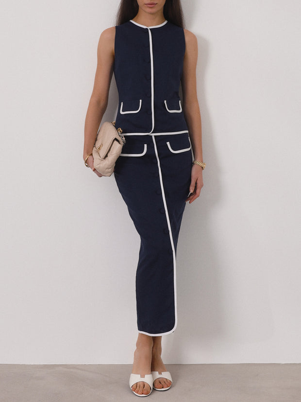 Darcy Contrast Waistcoat Top | Navy/White