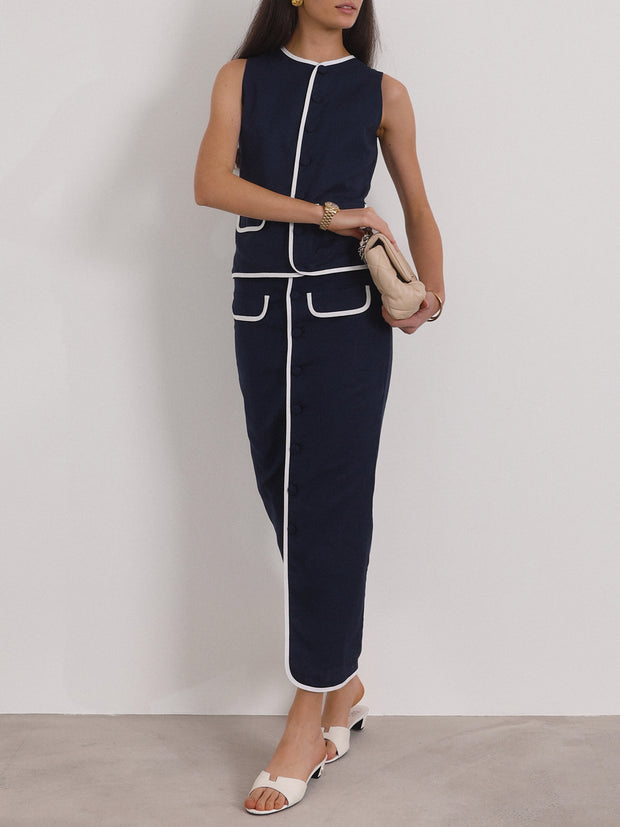 Darcy Contrast Waistcoat Top | Navy/White