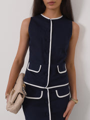 Darcy Contrast Waistcoat Top | Navy/White