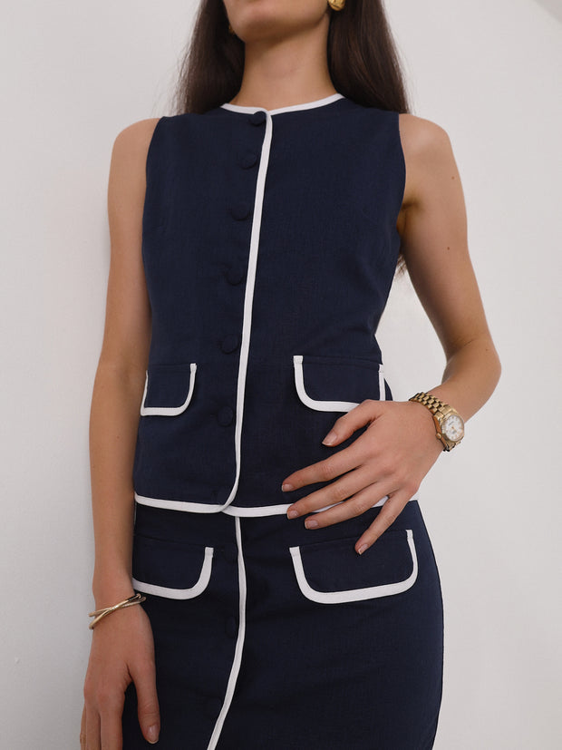 Darcy Contrast Midi Pencil Skirt | Navy/White