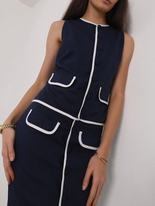 Darcy Contrast Waistcoat Top | Navy/White