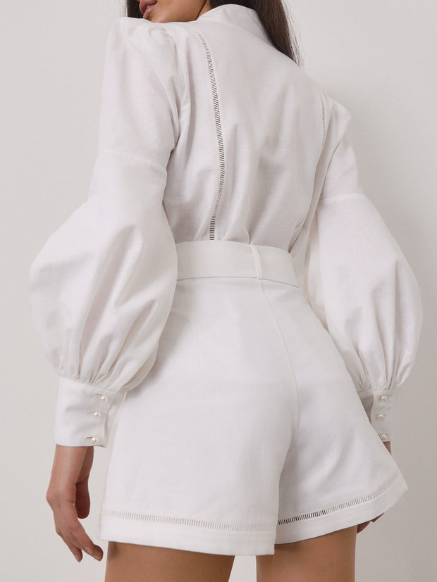 Zoah Belted Linen Elegance Shorts | White