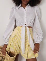 Lydia Stripe Box Pleat Skort | Lemon/White