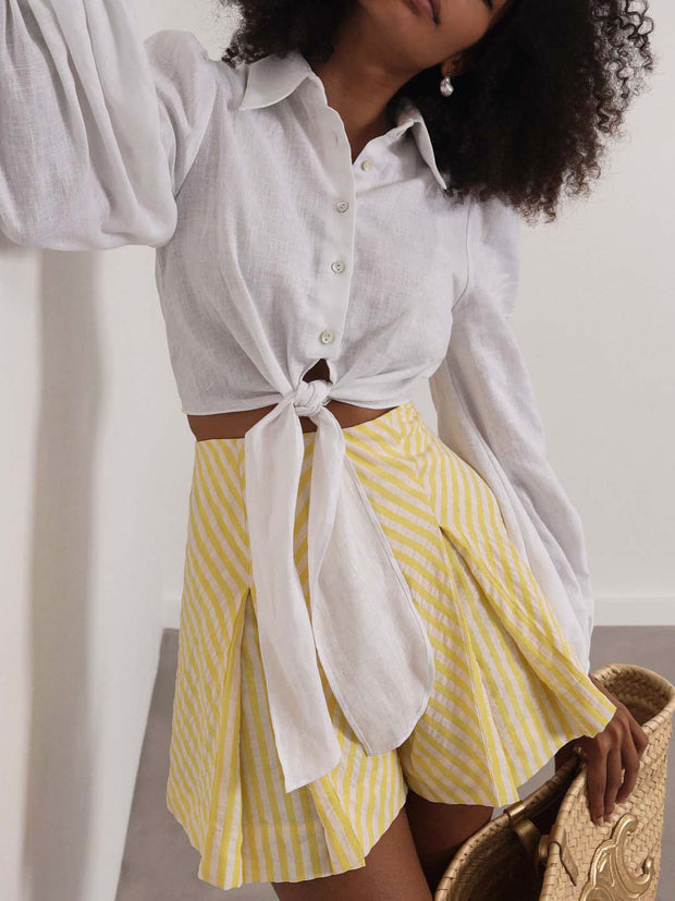 Lydia Stripe Box Pleat Skort | Lemon/White