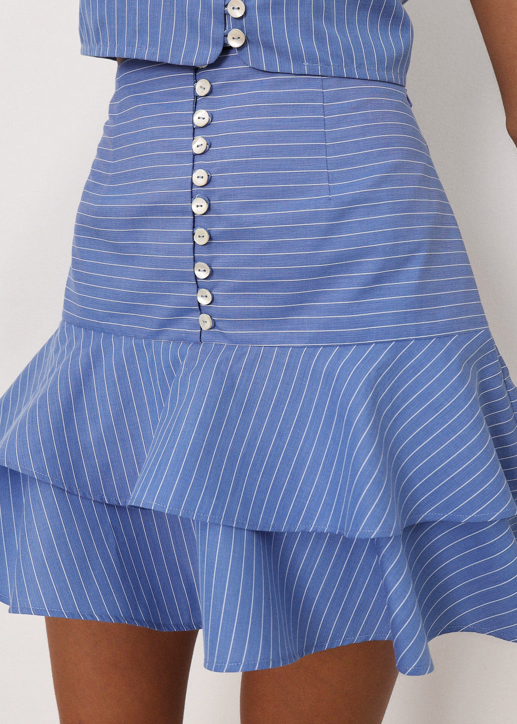 Liza Stripe Frill Hem Skirt | Blue/White