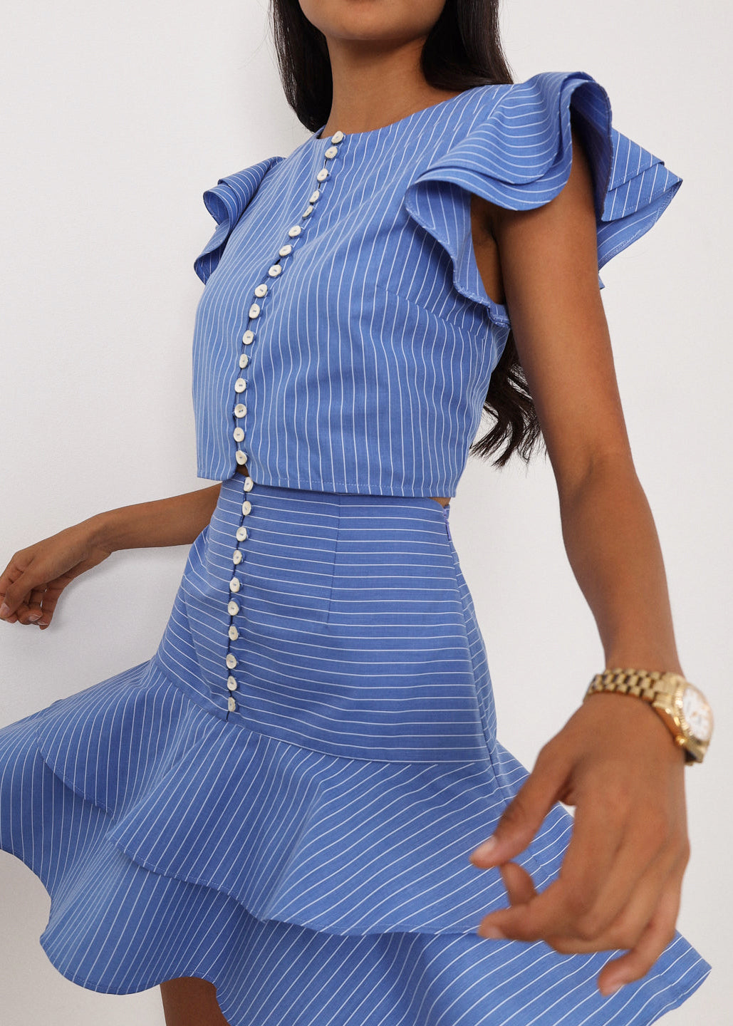 Liza Stripe Frill Hem Skirt | Blue/White