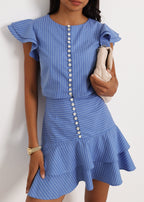 Liza Stripe Frill Sleeve Top | Blue/White