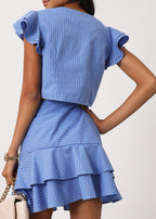 Liza Stripe Frill Sleeve Top | Blue/White