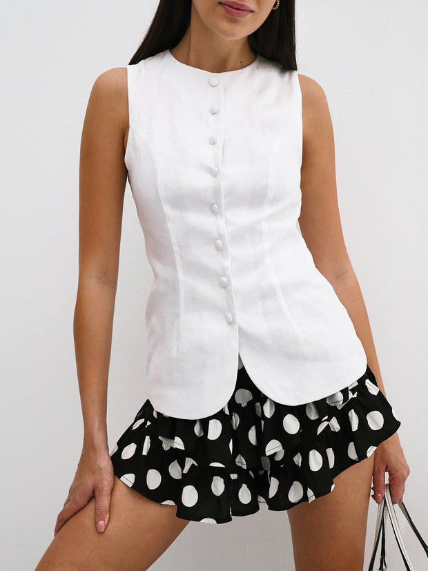 Lola Linen Fitted Waistcoat | White