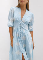 Loren Embroidered Cotton Summer Day Dress | Sky Blue
