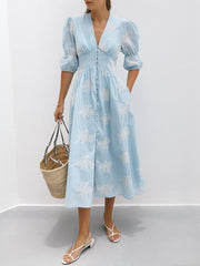 Loren Embroidered Cotton Summer Day Dress | Sky Blue